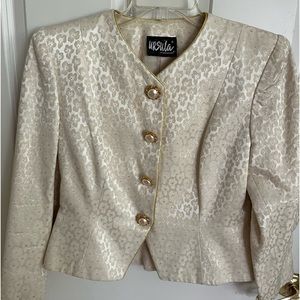URSULA 2-PIECE IVORY AND GOLD BROCADE COCKTAIL SUIT